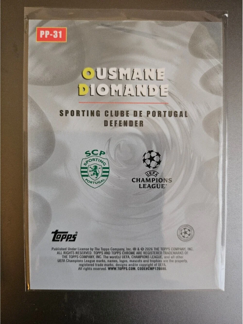 Ousmane Diomande #PP-31 -2025 Topps Chrome UEFA Power Players insert